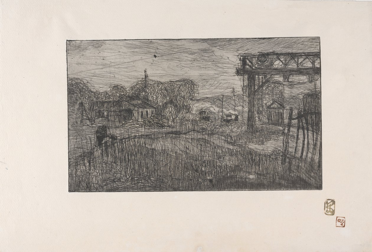 La Gare de Valmondois (La estación de Valmondois) 1893 (aguafuerte y ruleta) de Armand Séguin