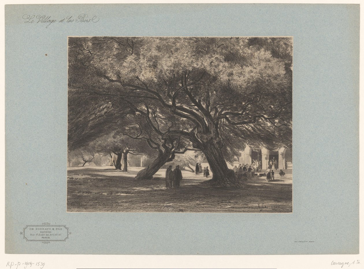 Robles en la iglesia de Cimiez Les Chênes verts de Cimiés, Niza (título sobre objeto) Paisajes con pueblos y bosques (título de la serie) Le village et les bois (título de la serie sobre el objeto) de Armand Theophile Cassagne
