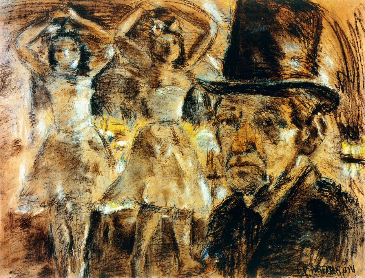 Autorretrato con muñecas (carboncillo, pastel y tiza blanca sobre papel) de Armando Reverón