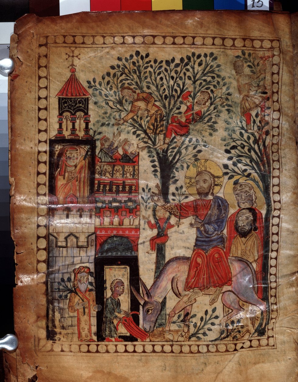 La entrada de Cristo en Jerusalén (Israel). Iluminación del maestro del Codex Matenadaran (siglo XIII), miniatura, acuarela sobre pergamino de Armenian School