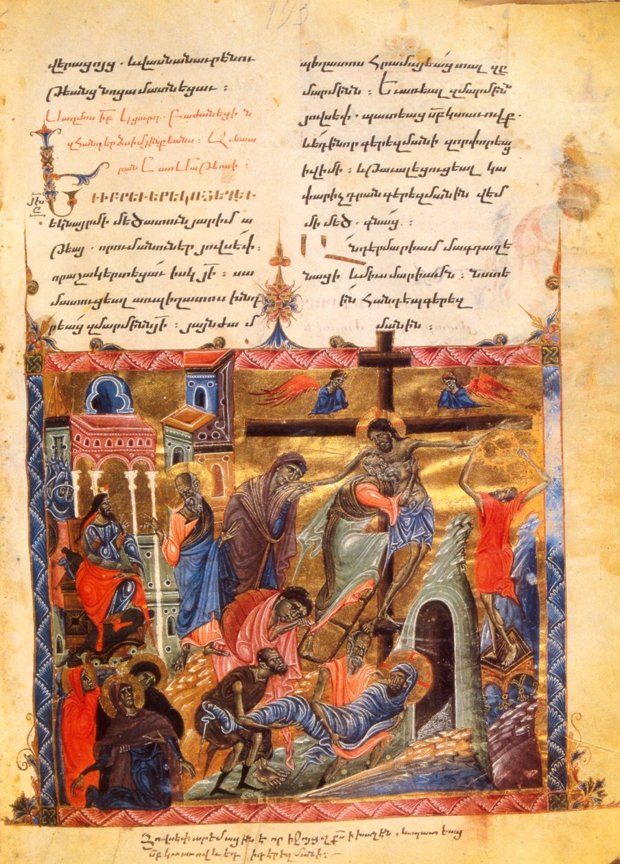El descenso al sepulcro. El entierro de Cristo, c. 1200-99 (manuscrito luminoso) de Armenian School