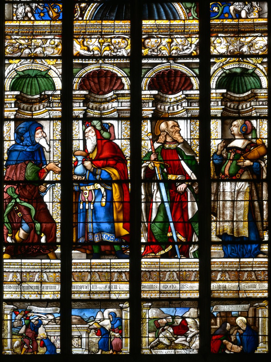 Abraham, Melquisedec, San Pablo y la Sibila de Samos - Vidriera en la capilla de San Jaime, Arnaud de Moles (1470-1520) completada en 1513 - Catedral Sainte Marie d