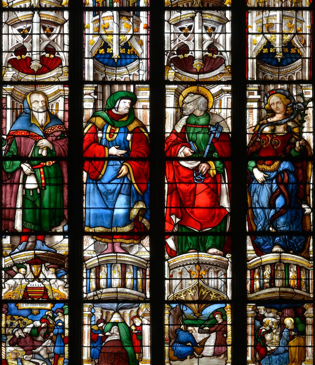 Noé, Ezequiel, San Pedro, la Sibila de Eritrea - Vidrieras en la capilla del Sagrado Corazón de María, por Arnaud de Moles (1470-1520) completadas en 1513 - Catedral de Santa María de Auch (Gers) (siglos XV-XVII) de Arnaud de Moles