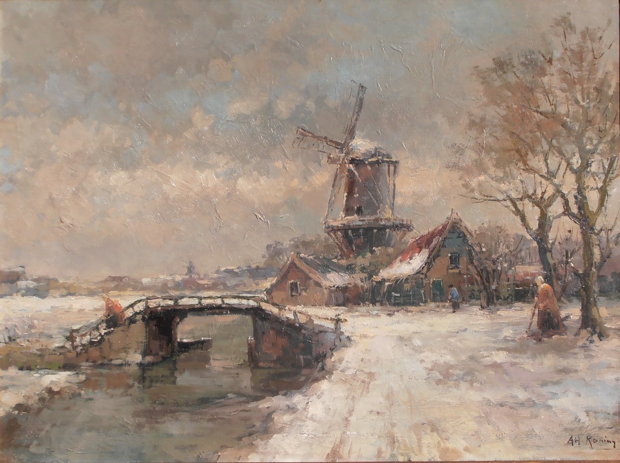 Paisaje invernal con molino de Arnold Hendrik Koning
