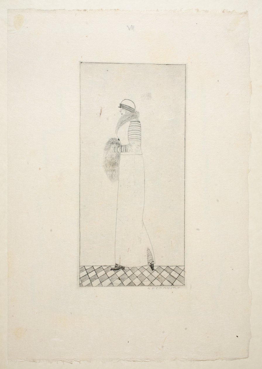 Diseño para un vestido de día, Placa 7, Libro 1, ilustración de Wiener Werkstatte Mode 1914-1915, pub. Eduard Kosmack, Viena, 1914-1915 de Arnold Nechansky