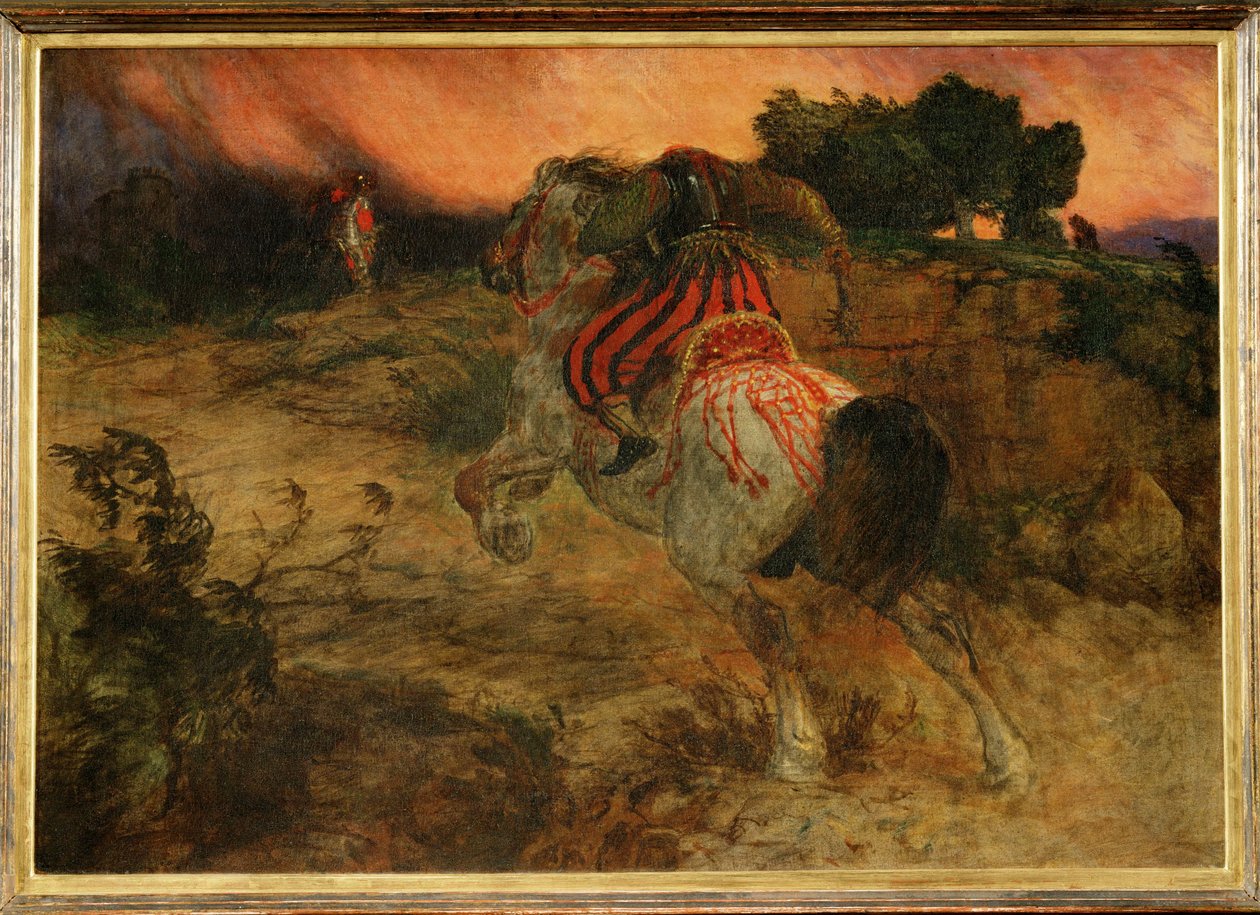 Astolphe huye con la cabeza del gigante Orrile -1874 ... (pintura sobre lienzo) de Arnold Böcklin