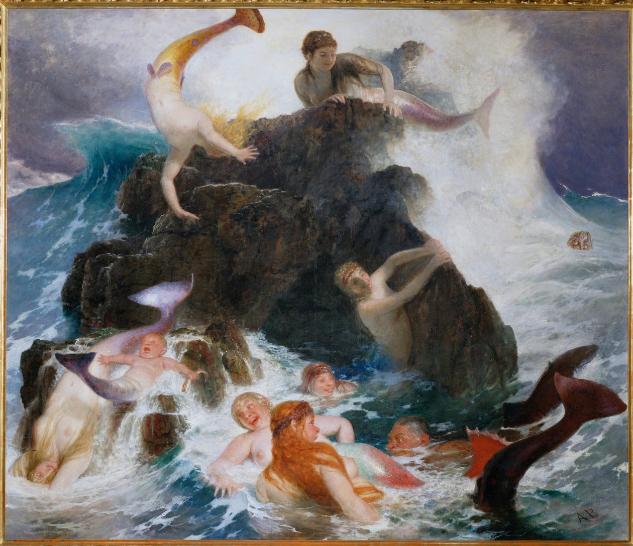 Das Spiel der Najaden - Jugando a las nayades ... (pintura sobre lienzo) de Arnold Böcklin