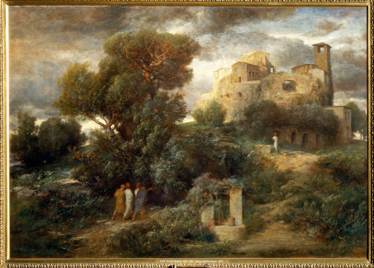 Die Pilger auf dem Weg nach Emmaus - Peregrinos de camino a Emaús ... (pintura sobre lienzo) de Arnold Böcklin