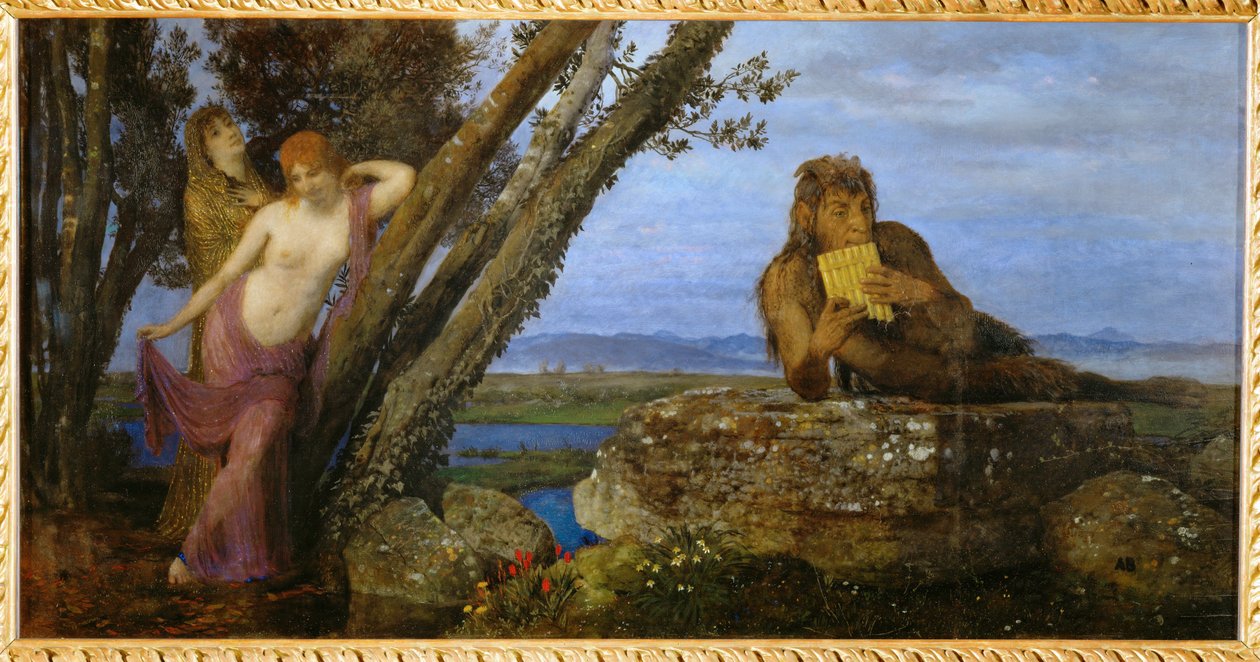Fruehlingsabend - Atardecer en primavera ... (pintura sobre madera) de Arnold Böcklin
