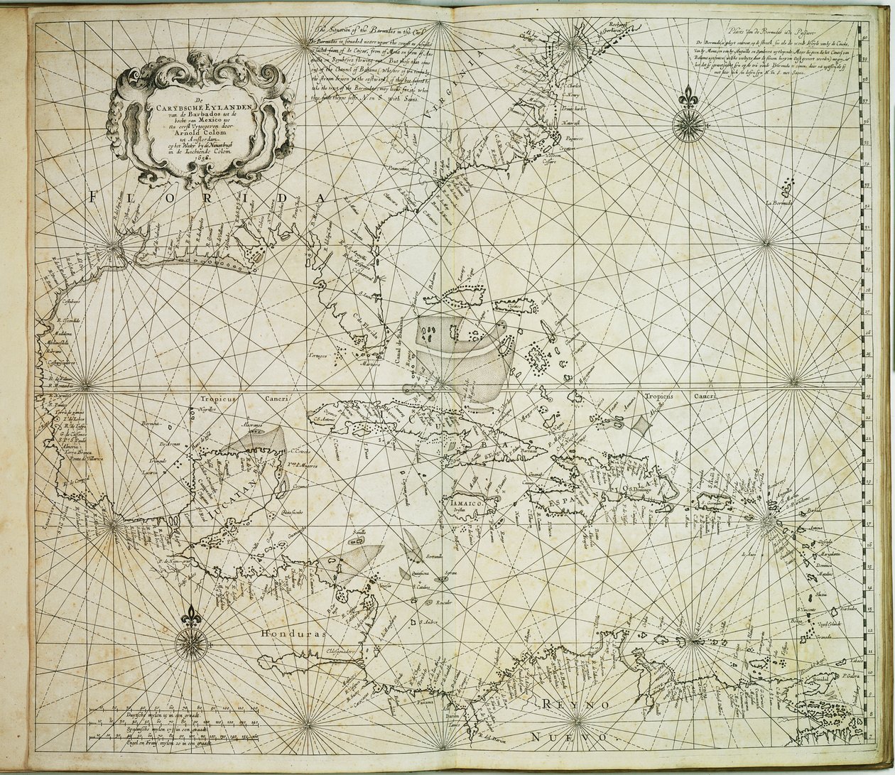 Los Carybsche Eylanden de Barbados al recodo de México de Arnold & Colom Jacob Aertsz (1600 73) Colom