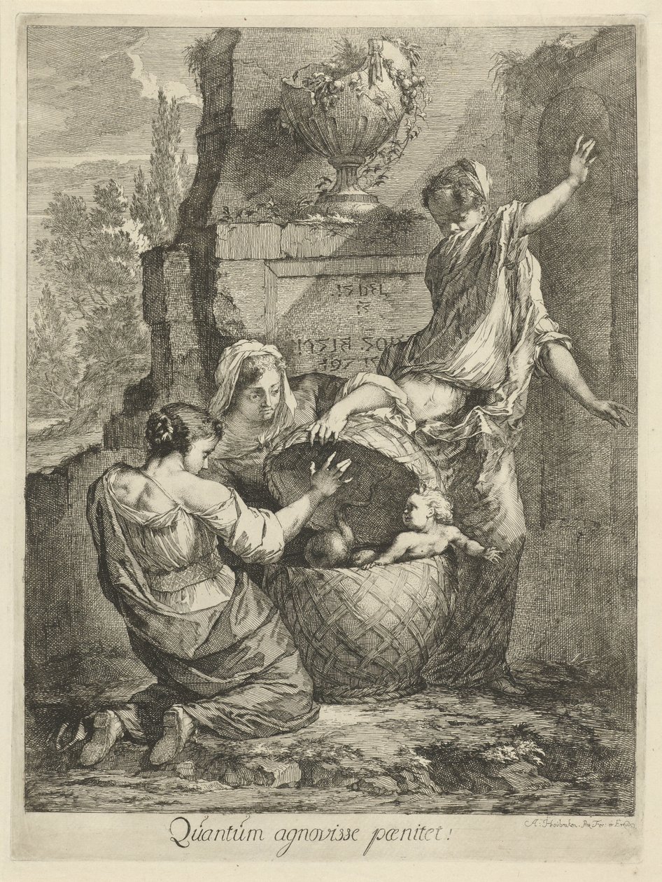 Erichthonius gevonden puerta de drie dochters van Cecrops (título en el objeto) de Arnold Houbraken