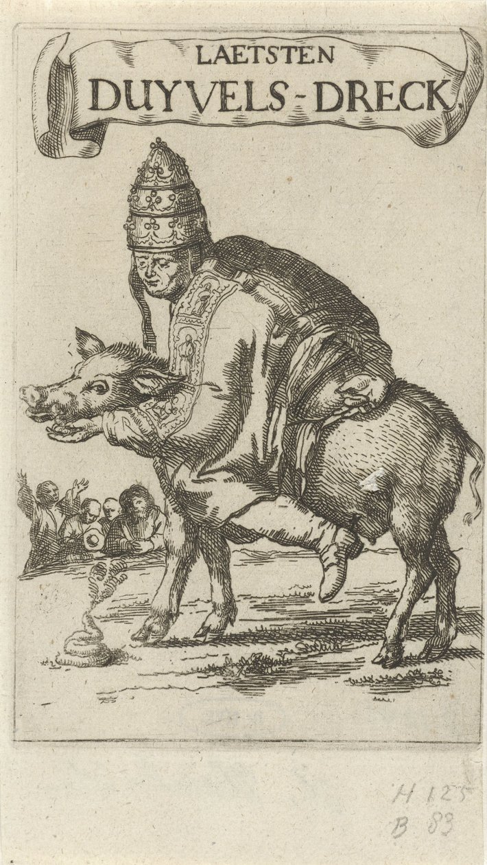 Pausa en un cerdo Página de título para: J. Lydius, Laetsten duyvels-dreck, 1687 de Arnold Houbraken