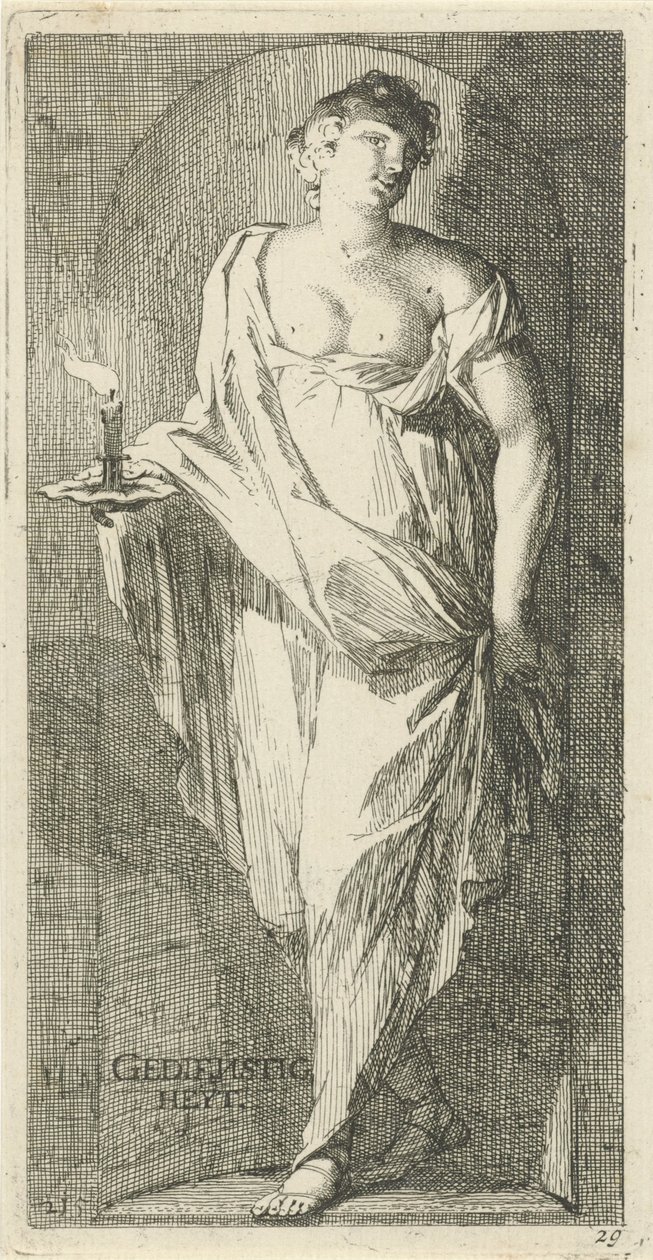 Personificación de la obediencia Capacidad de servicio (título sobre el objeto) Cuarenta y una piezas, varias estatuas de Sinne (título de la serie) de Arnold Houbraken
