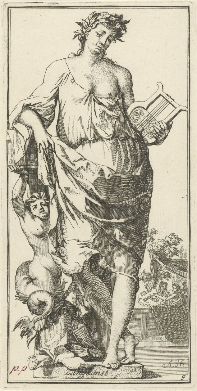 Personificación del arte de cantar Singing Konst (título sobre el objeto) Cuarenta y una piezas, varias estatuas de Sinne (título de la serie) de Arnold Houbraken