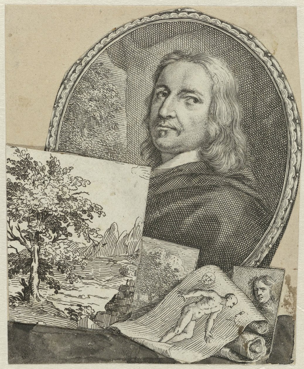 Retrato de Philippe de Champaigne en collage de Arnold Houbraken
