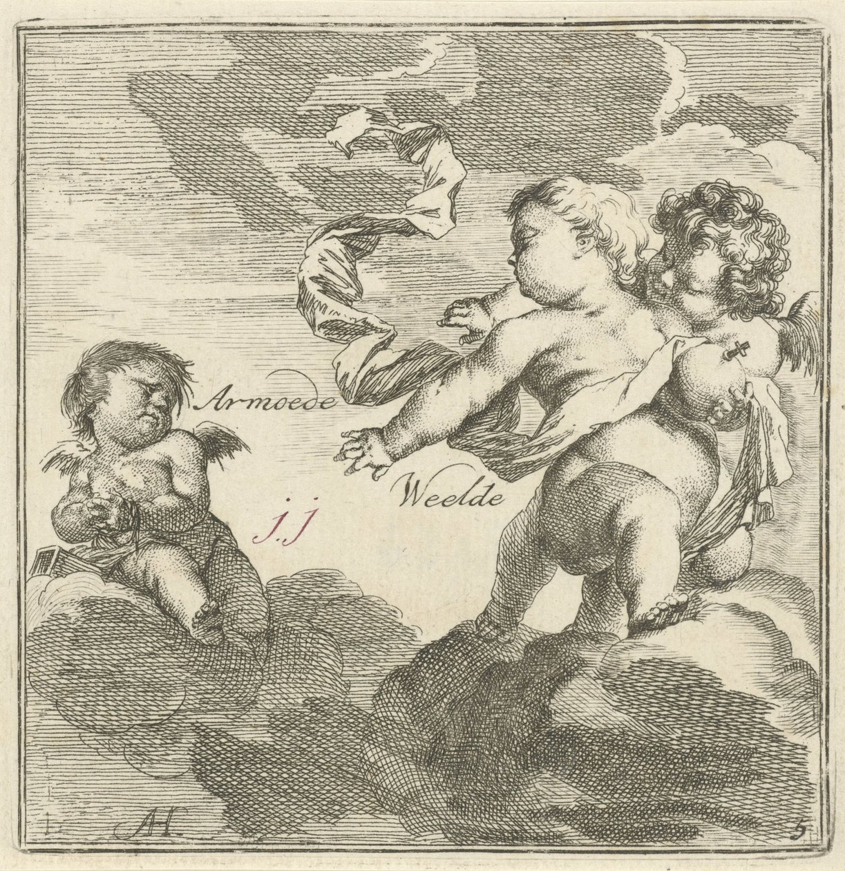 Imaginación de pobreza y riqueza. Pobreza Weelde (título sobre objeto) Cuarenta y una piezas, varias estatuas de Sinne (título de la serie) de Arnold Houbraken