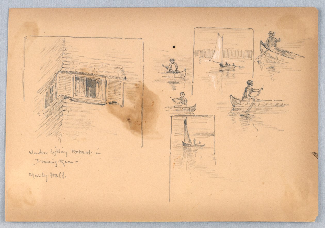 Boceto de Personas Remando y Ventana de Arnold William Brunner