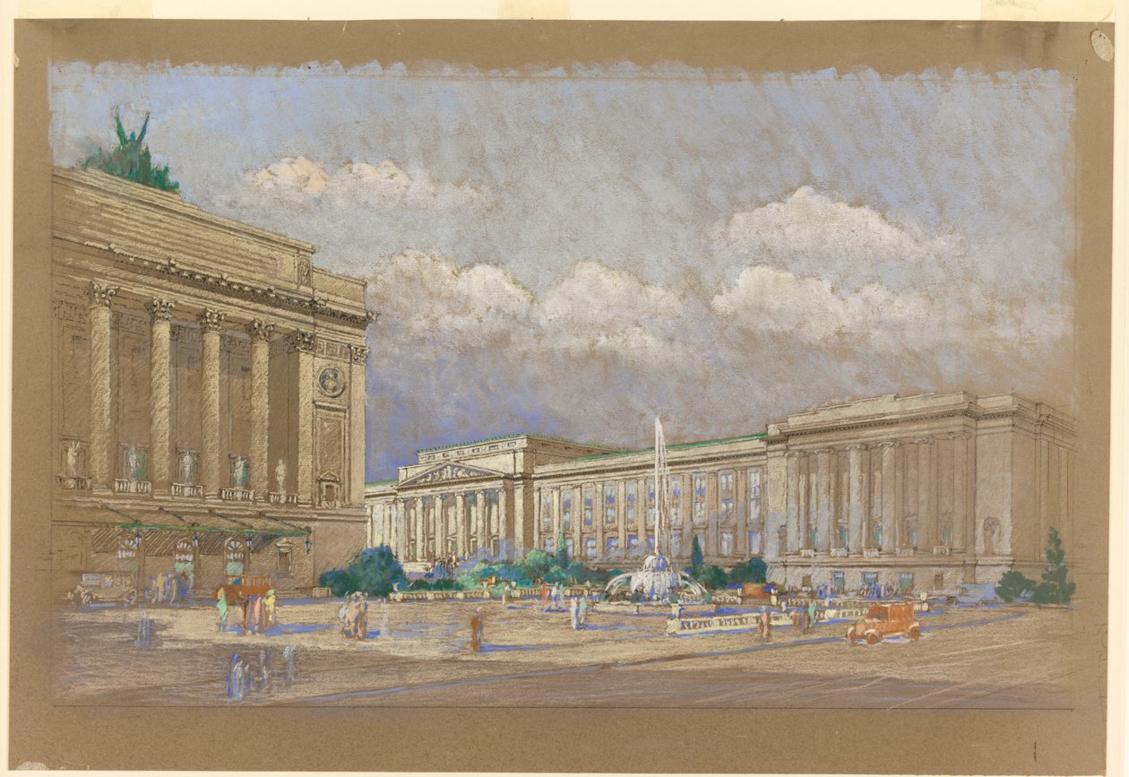 Estudio para el propuesto Centro de Música y Artes, Nueva York, NY de Arnold William Brunner