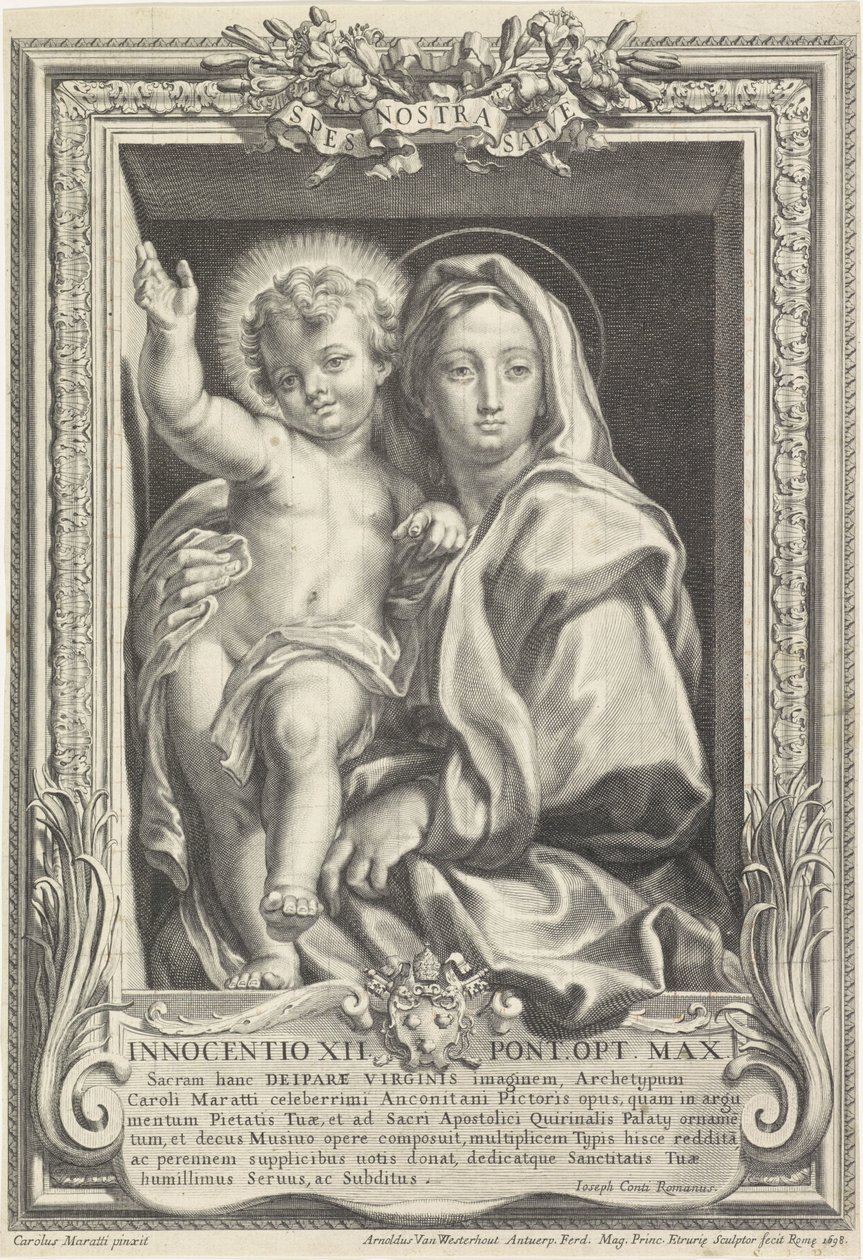 María con el Niño Jesús Spes Nostra Salve (título sobre el objeto) de Arnold van Westerhout