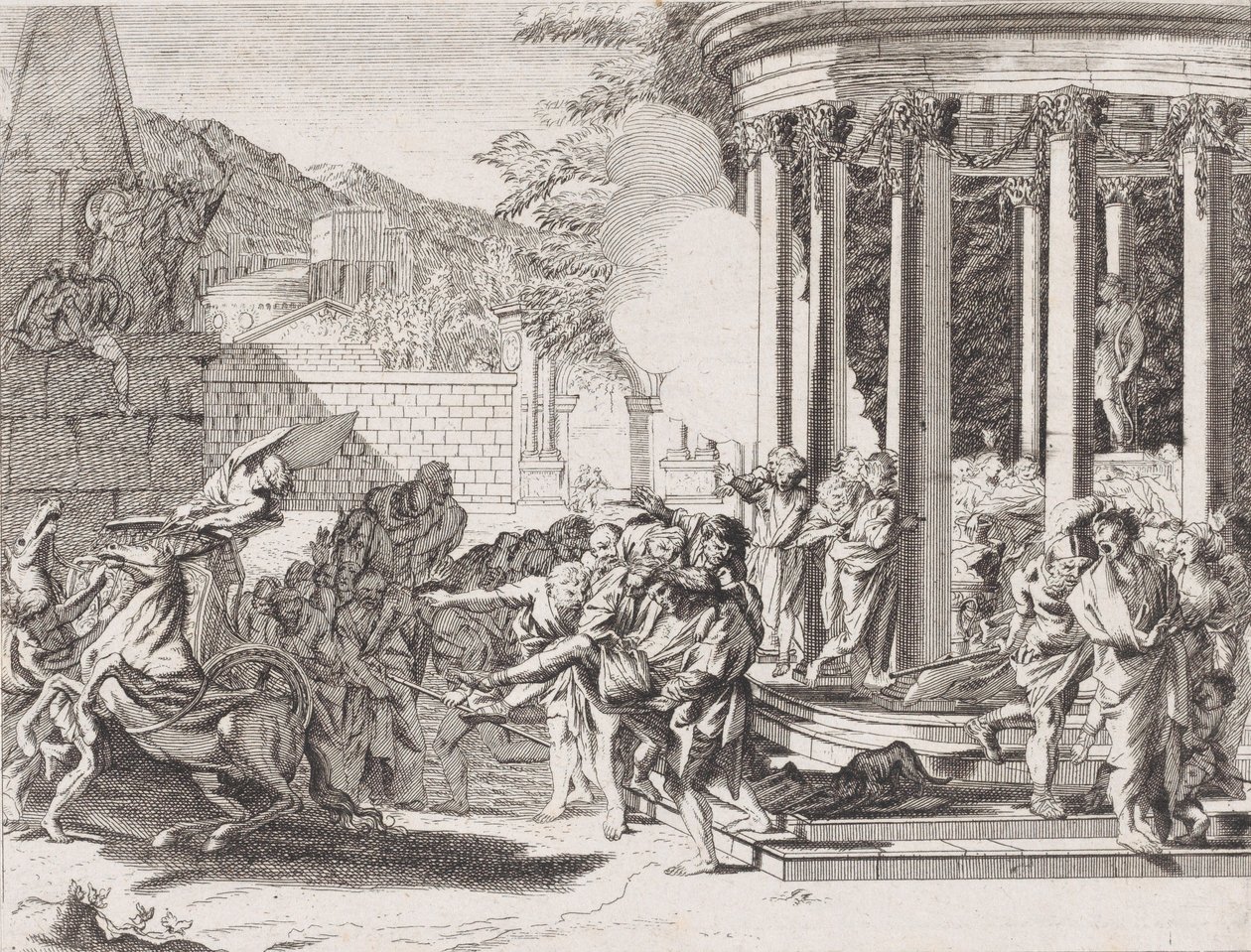 Sinorix siendo llevado del templo después de ser envenenado, 1650-1700 de Arnold van Westerhout.