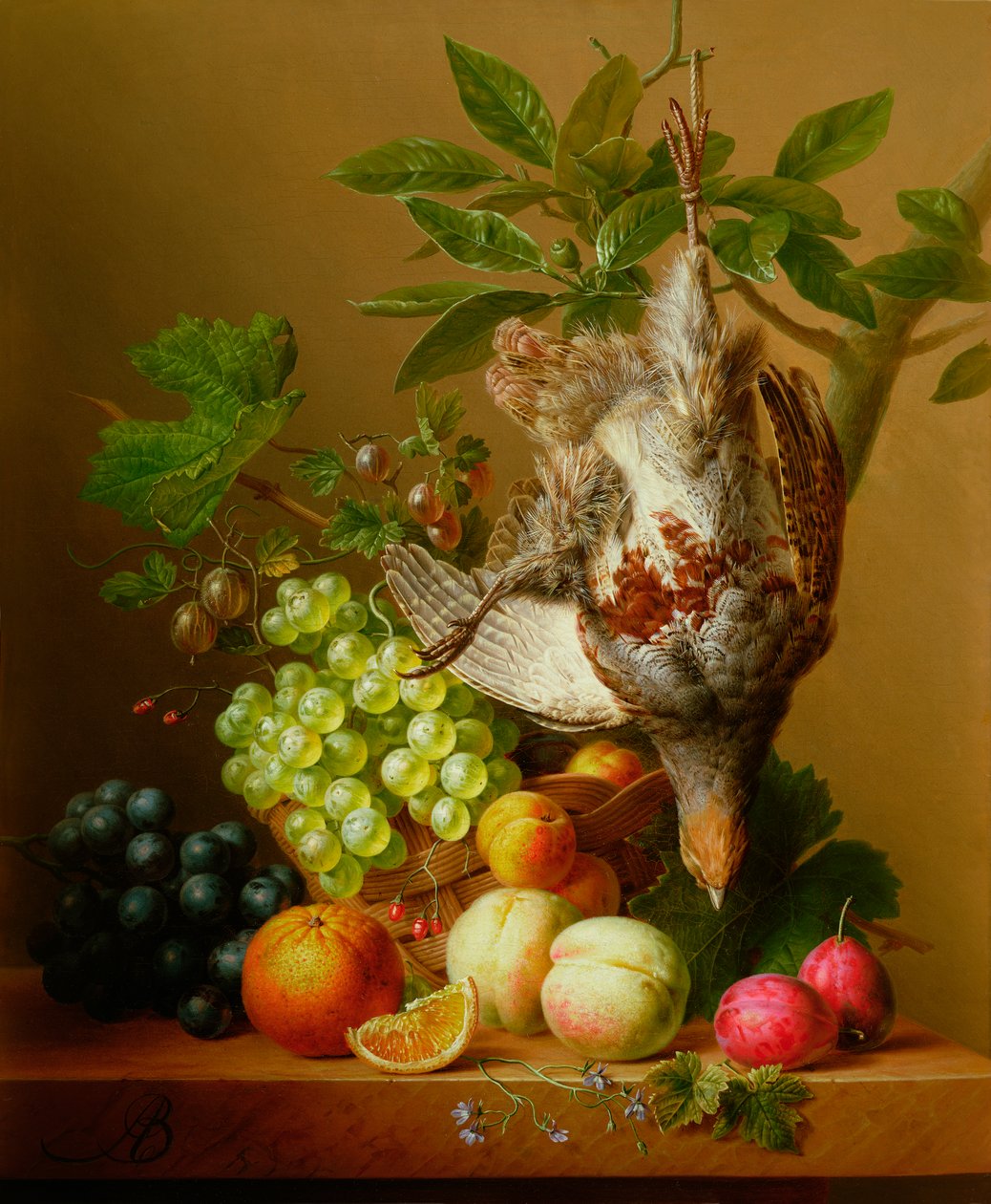 Naturaleza muerta con frutas y una perdiz muerta de Arnoldus Bloemers