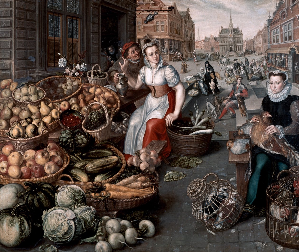 Mujer vendiendo frutas y verduras, c.1590 de Arnout de Muyser
