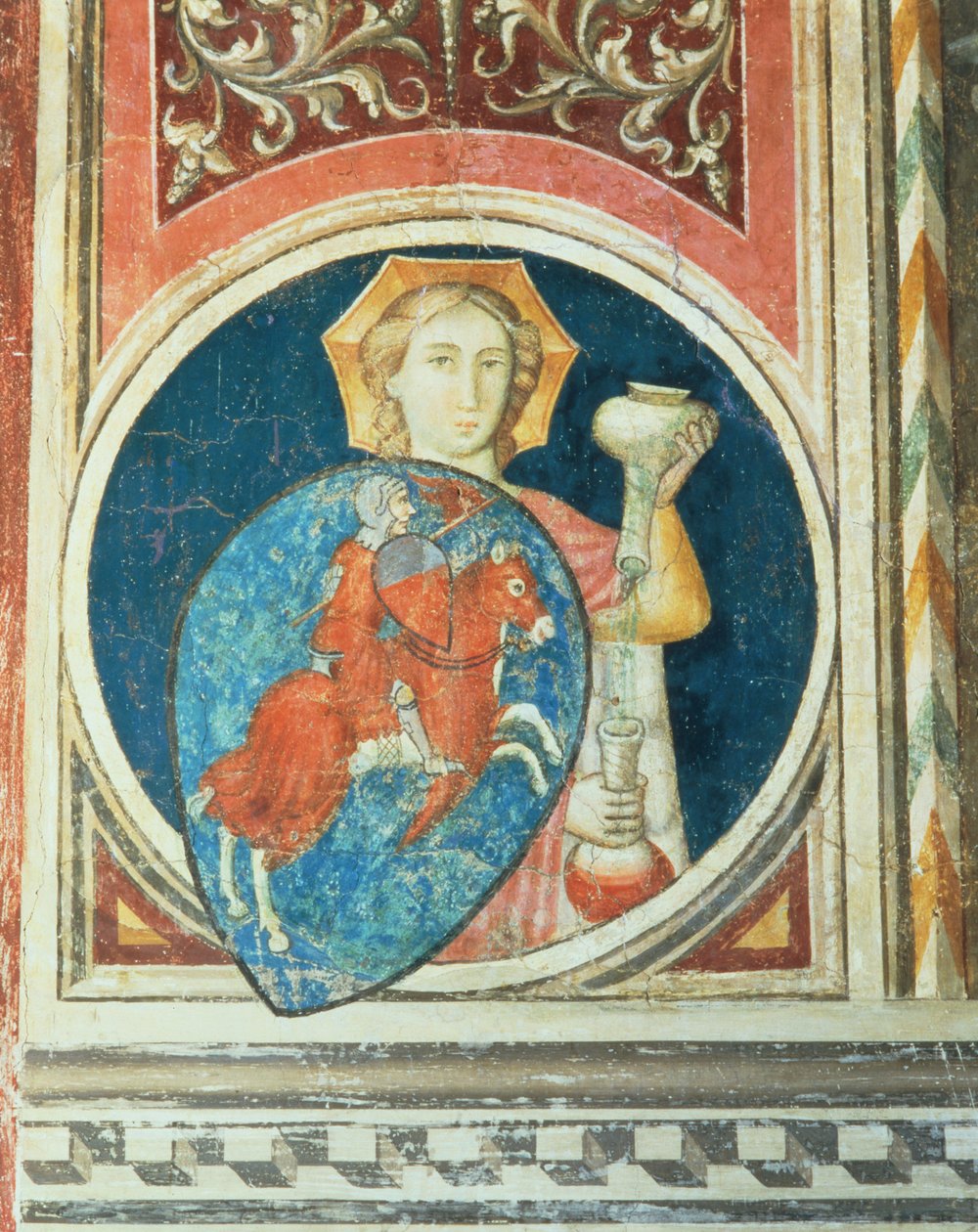 Figura alegórica de la Templanza, una de varias representaciones de las Virtudes enmarcando la Justicia Militante del Salone del Consiglio de Arrigo di Niccolo