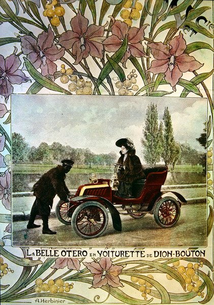 La Belle Otero al volante de un coche De Dion-Bouton de Arsene Herbinier