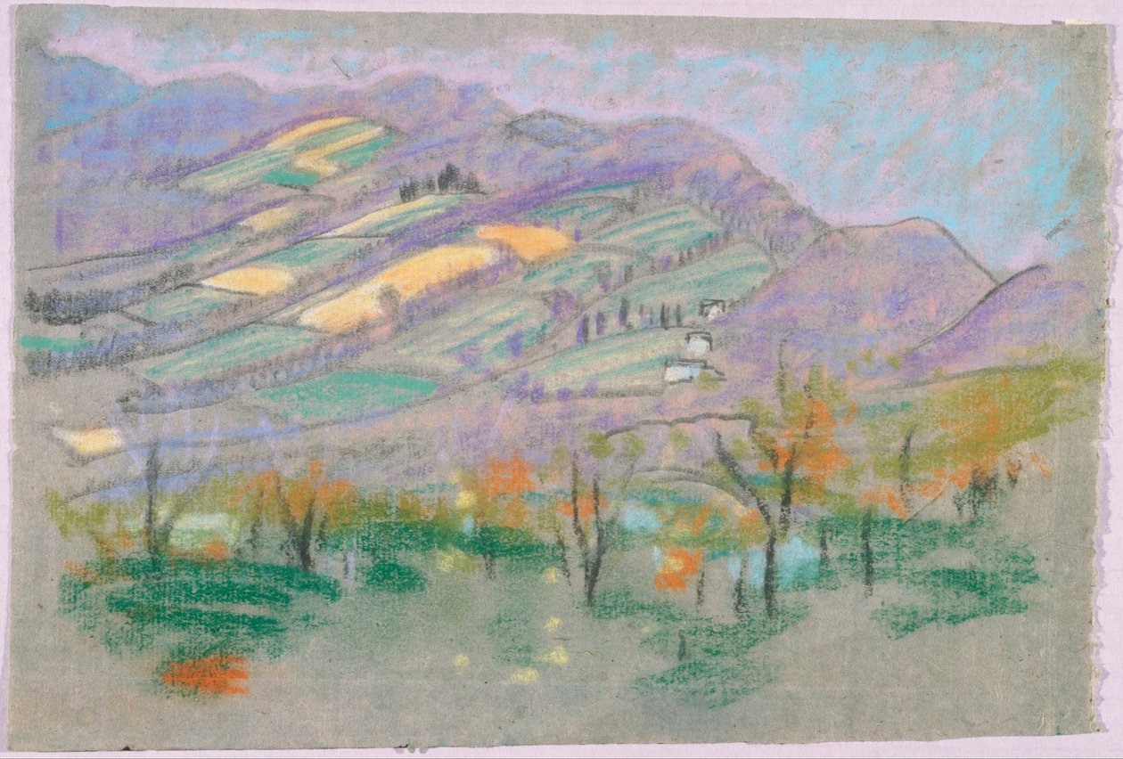 Paisaje con montañas púrpuras de Arthur Bowen Davies