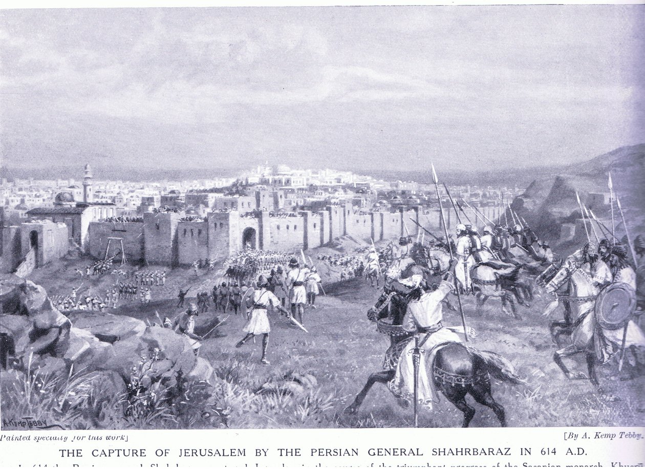 La captura de Jerusalén por el general persa Shahrbaraz en 614 d.C. de Arthur Kemp Tebby