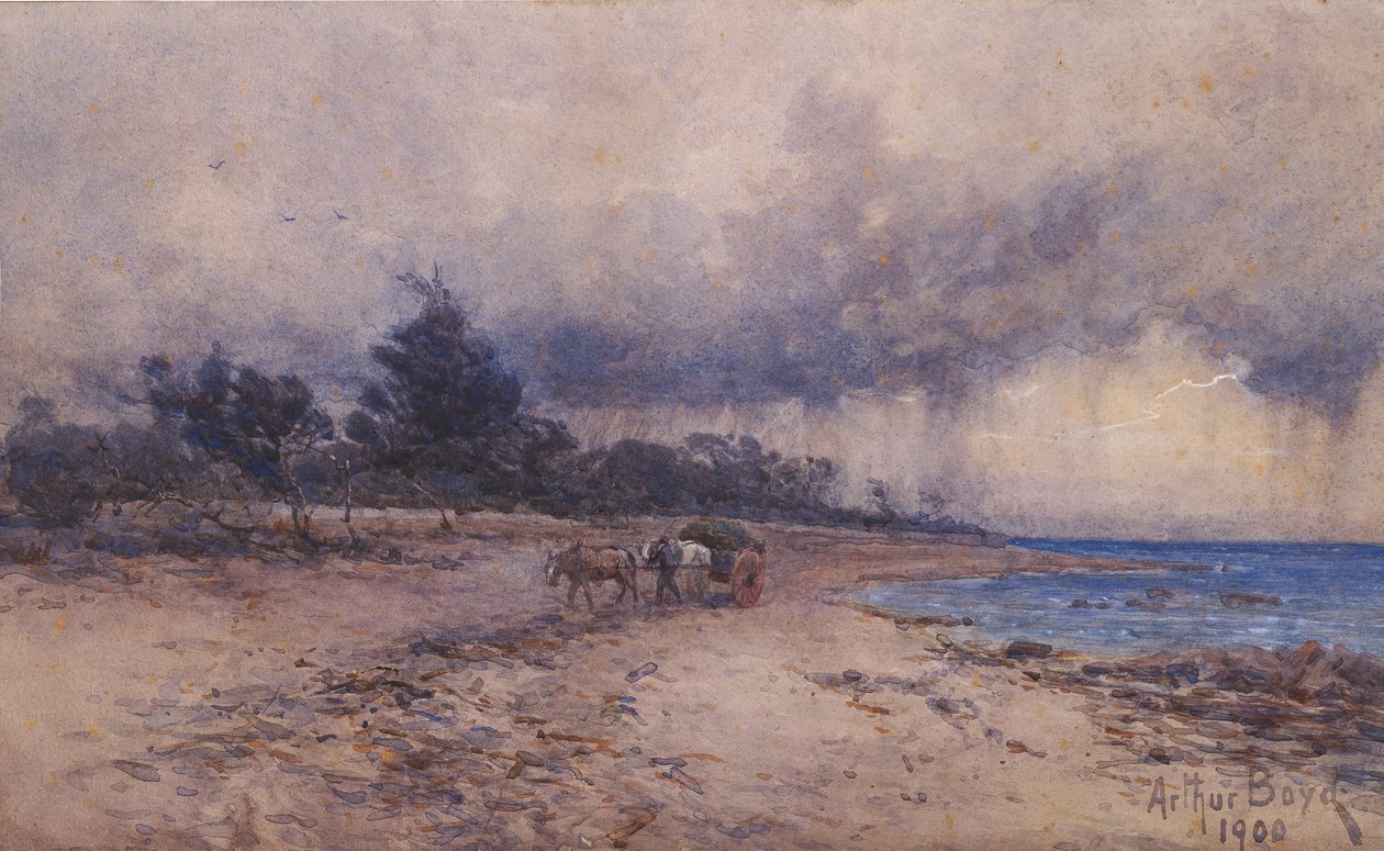 sin título (recogiendo algas antes de la tormenta, playa de Sandringham) de Arthur Merric Boyd