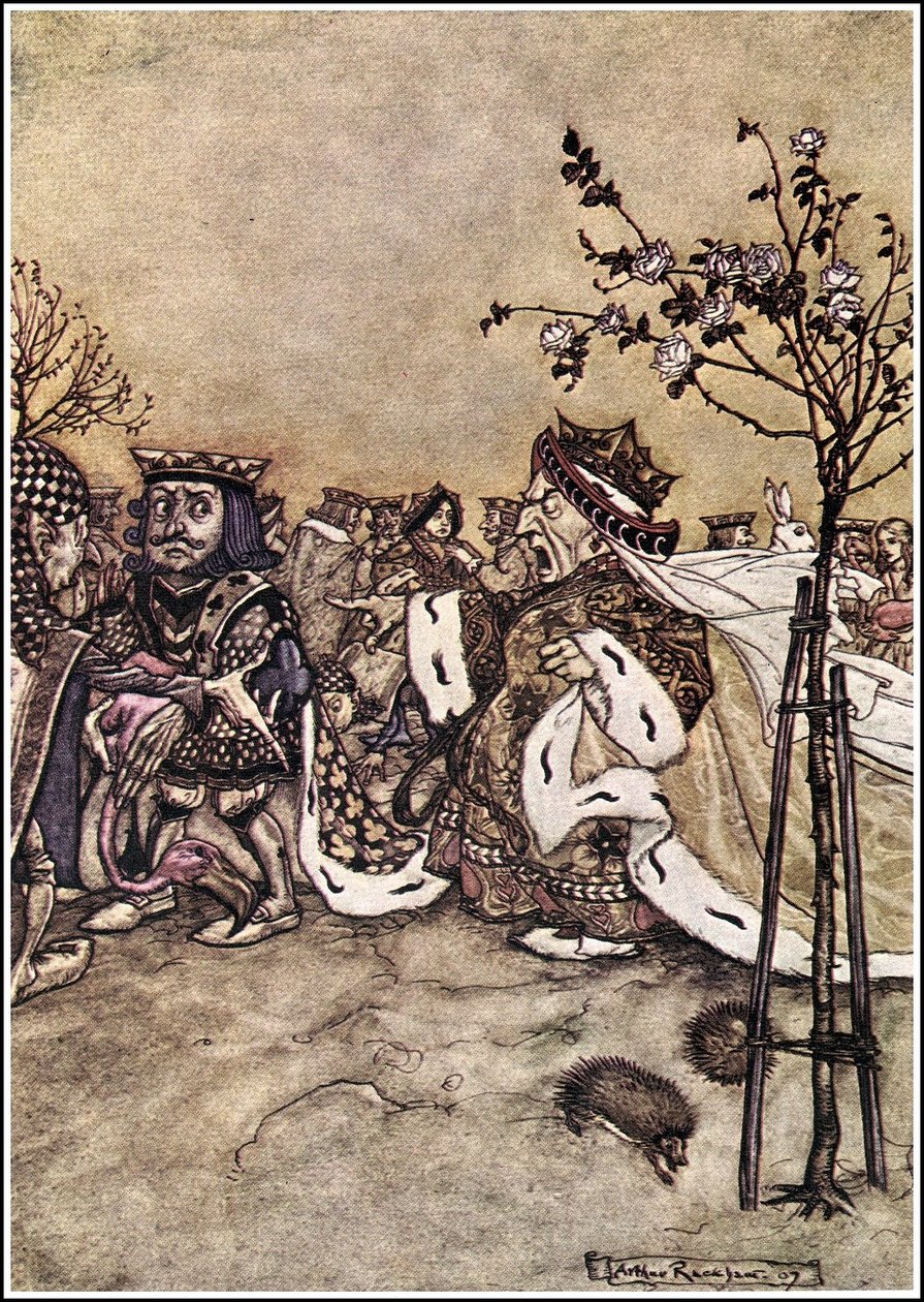 Las aventuras de Alicia en el país de las maravillas - La Reina nunca dejó de pelear con los otros jugadores y gritar: ¡Que le corten la cabeza! o: ¡Que le corten la cabeza! de Arthur Rackham