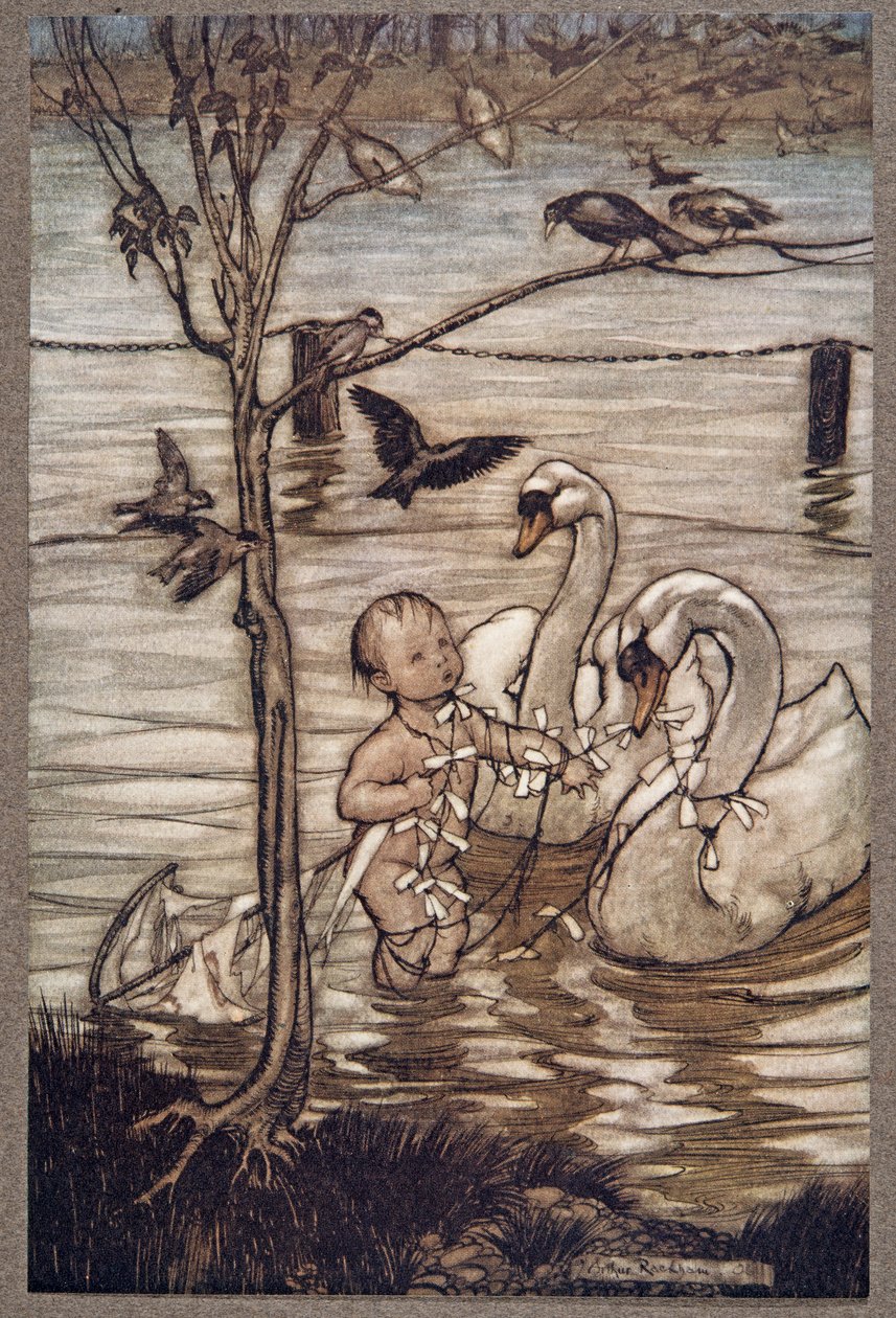 Después de esto, los pájaros dijeron que no lo ayudarían más en sus locas empresas, de Peter Pan en los jardines de Kensington de J. M. Barrie (1860 - 1937), pub. 1906 de Arthur Rackham