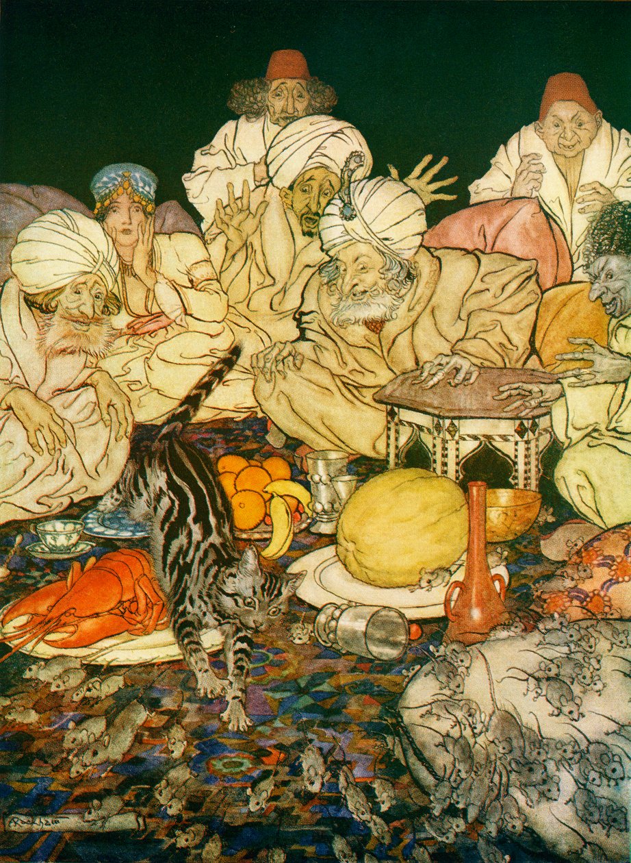 Ilustración de Dick Whittington y su gato, de Cuentos de hadas ingleses recontados por F.A. Steel, 1927 de Arthur Rackham