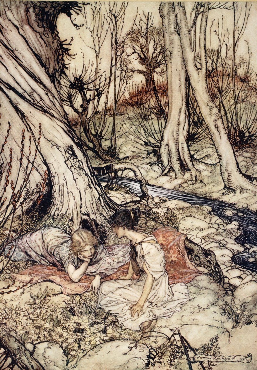 ...Donde a menudo tú y yo en lechos de prímulas solíamos yacer, vaciando nuestros pechos de su dulce consejo, ilustración de 