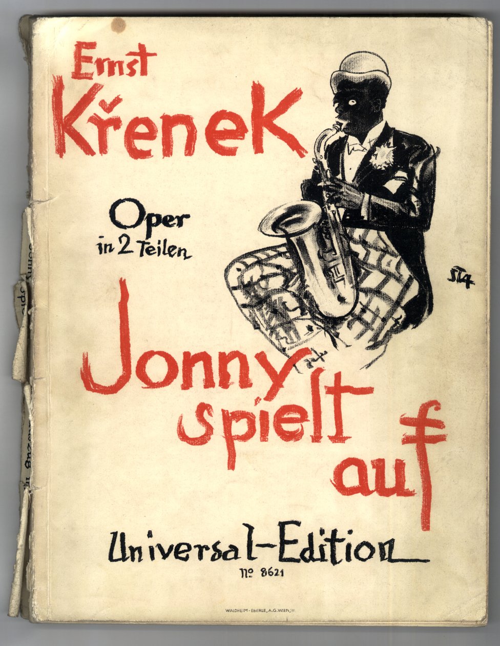Ernst Krenek, Jonny Strikes Up, portada de la partitura para piano (1ª ed.) de Arthur Stadler