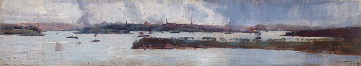 Lluvia sobre el puerto de Sídney de Arthur Streeton