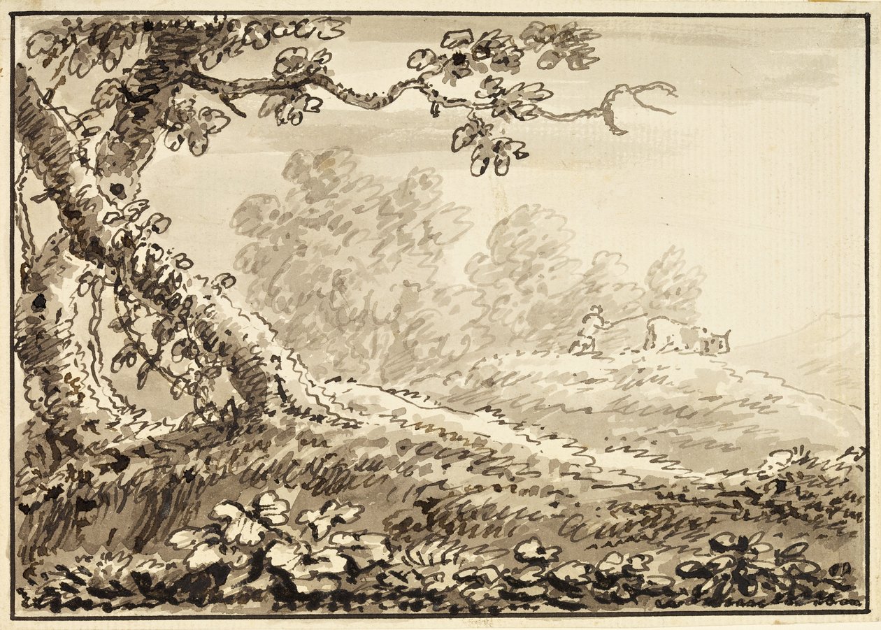 Paisaje con hombre conduciendo una vaca de Arthur Devis
