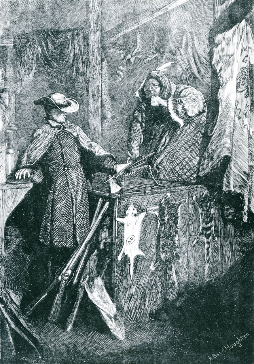 Trueque con los Indios en los Estados Occidentales de América, grabado por Joseph Swain (1820-1909) 1871 de Arthur Boyd Houghton