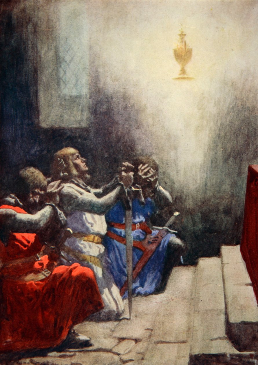 Sólo Galahad podía ver la belleza perfecta del Santo Grial, c.1925 (litografía en color) de Arthur C. (after) Michael