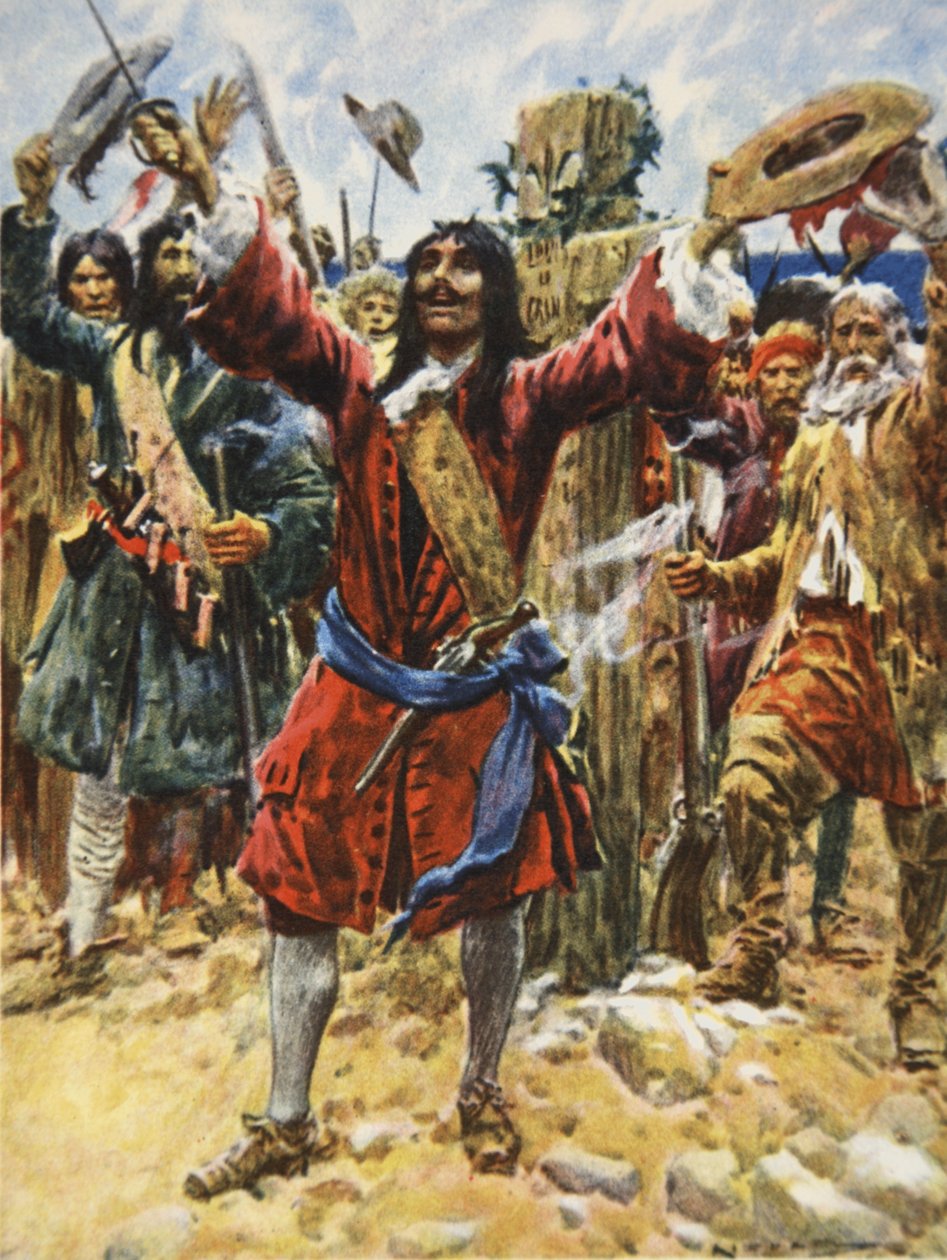 La Salle tomando posesión de Luisiana, ilustración de "This Country of Ours, The Story of the United States" de H.E. Marshall de Arthur C. (after) Michael