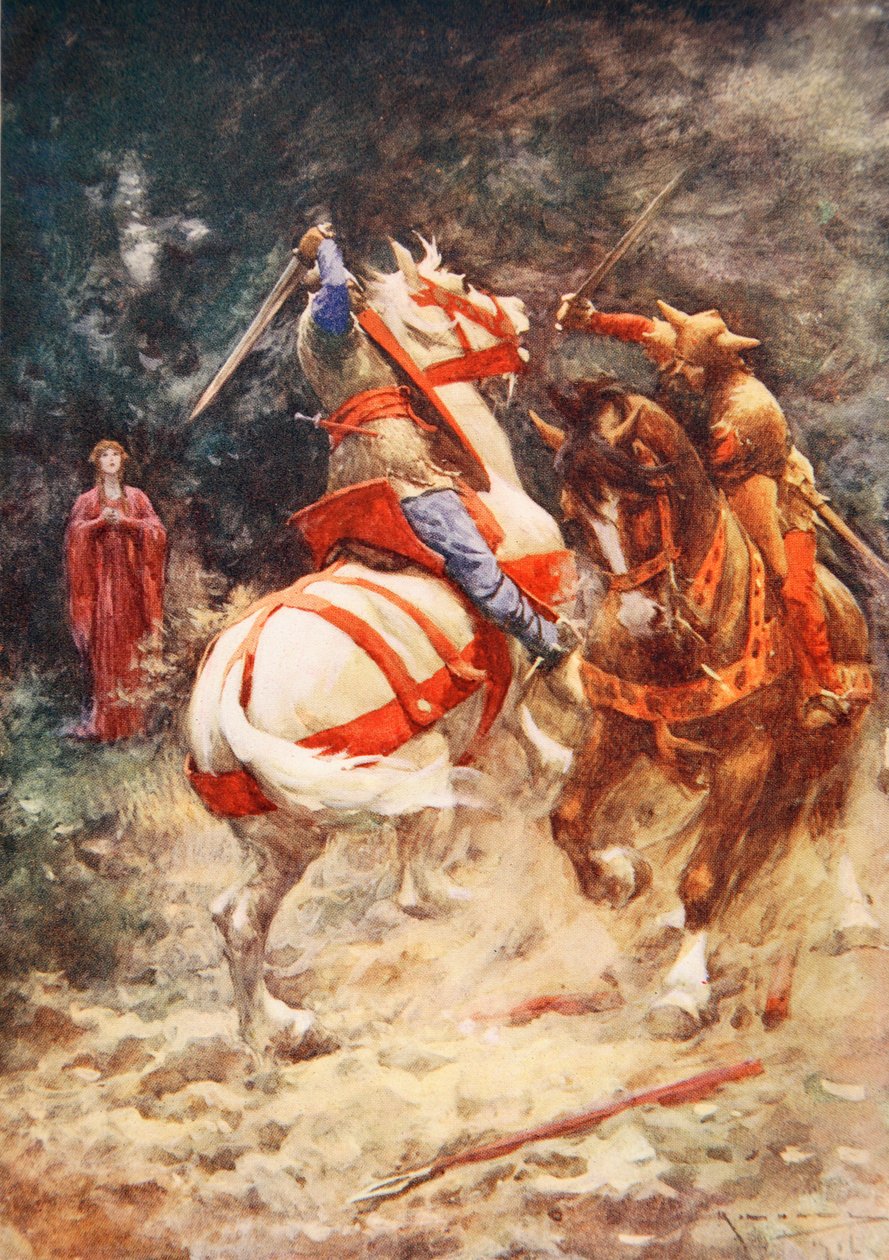 El caballero del cisne (litografía en color) de Arthur C. (after) Michael