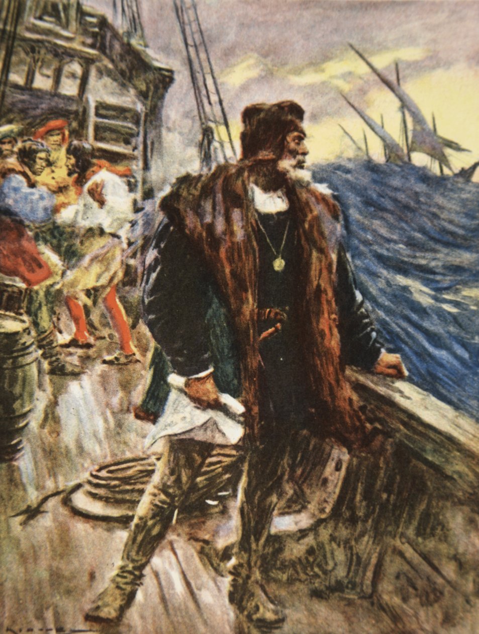 El viaje de Colón, ilustración de "This Country of Ours, The Story of the United States" de H.E. Marshall de Arthur C. (after) Michael