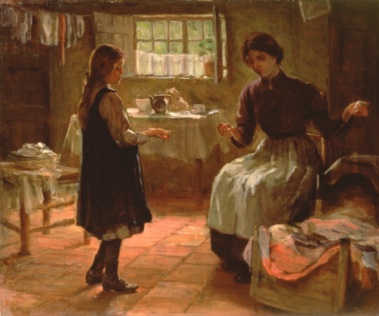 Lección doméstica, c.1890 (óleo sobre lienzo) de Arthur Claude Cooke