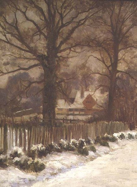 Olmos en una calle nevada (óleo sobre lienzo) de Arthur Claude Cooke