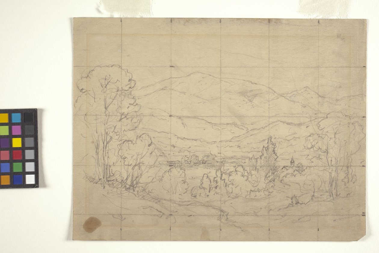 Study For Mountainous Landscape (lápiz sobre papel blanco cuadriculado para transferencia) de Arthur Clifton Goodwin