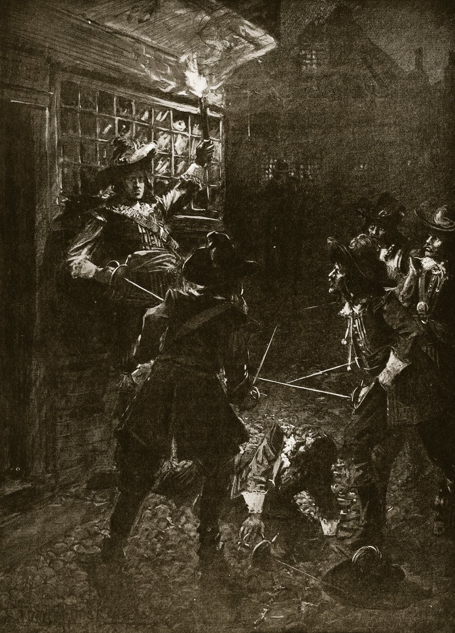 Los partidarios del Rey Carlos II atacan a Sir John Coventry (1670), ilustración de 