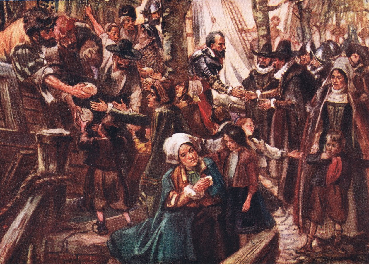 Los muelles estaban llenos de gente famélica, ilustración de Romance de la Historia: Los Países Bajos, años 1920 de Arthur David McCormick