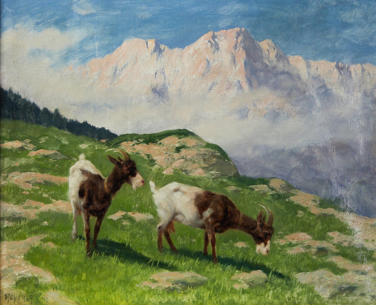 Cabras Arthur Heyer en un paisaje de montaña de Arthur Heyer