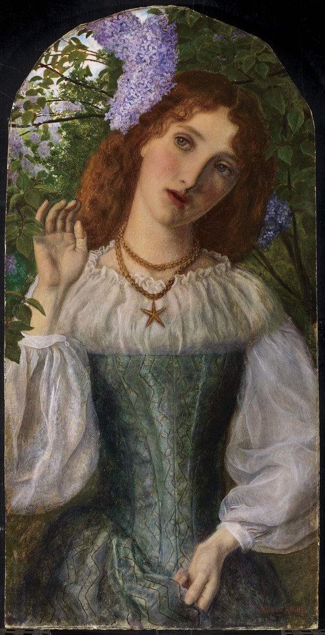 La dama con las lilas, 1863 de Arthur Hughes